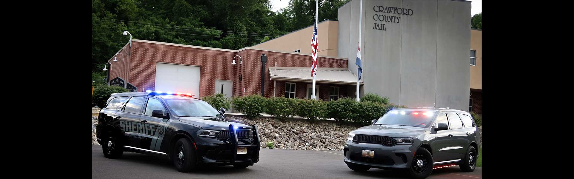 Patrol Vehicles in front of Crawford County Jail Building