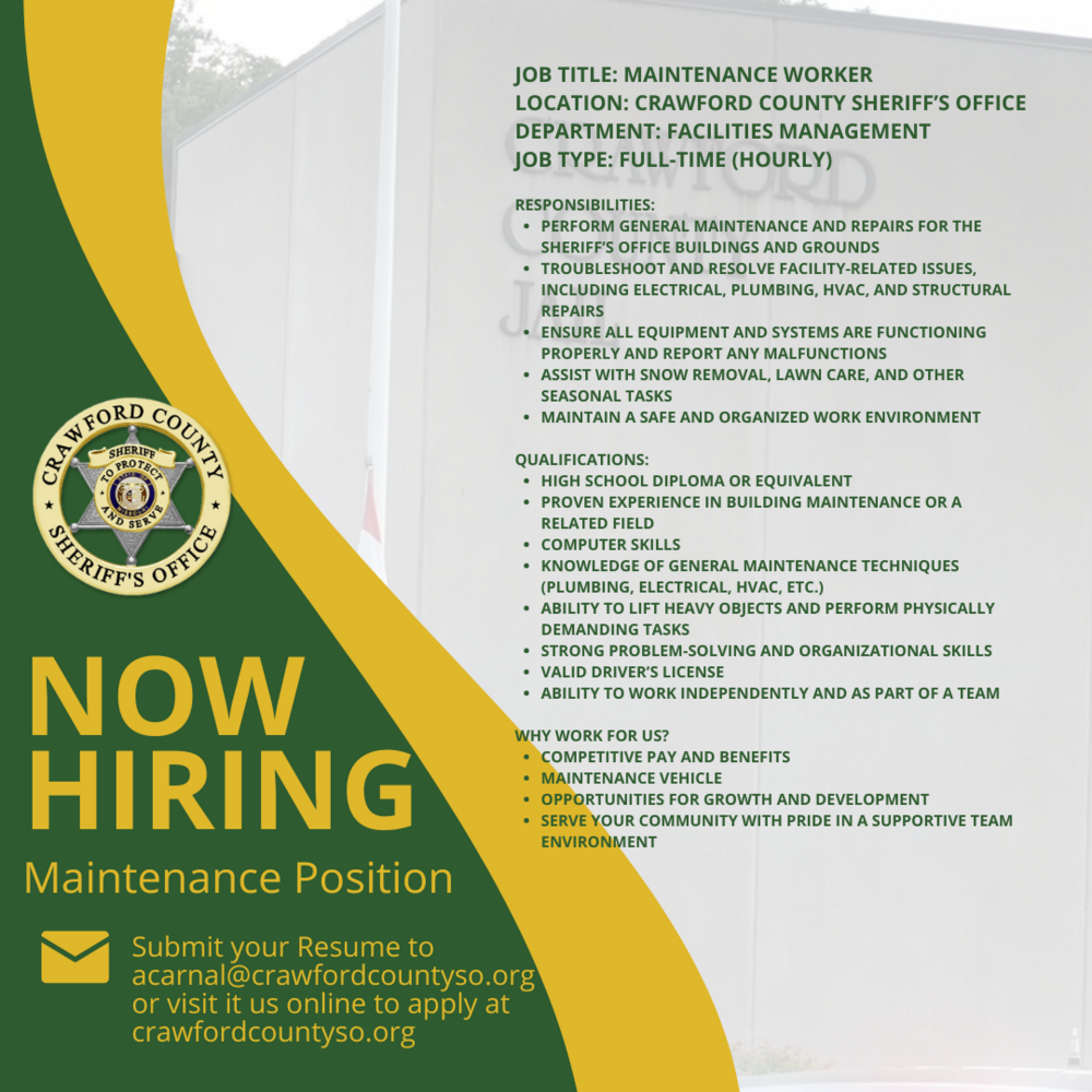 Hiring Ad for Maintenance Position