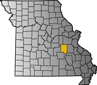 Map showing Crawford County location within the state of Missouri